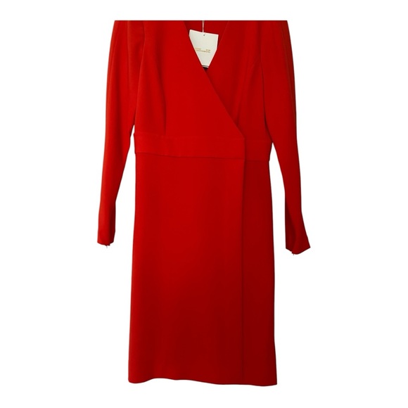 NWT DVF L/S A-line dress. BRIRE wrap style bright red - Picture 6 of 16